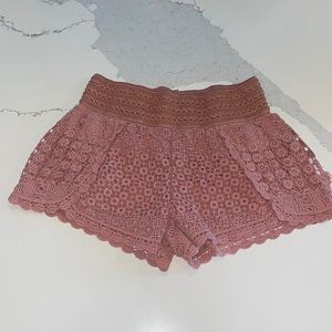 Cinched waist Pink Crochet shorts